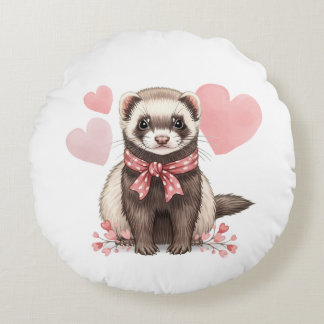Sweet Ferret Kawaii Pink Hearts Rundes Kissen