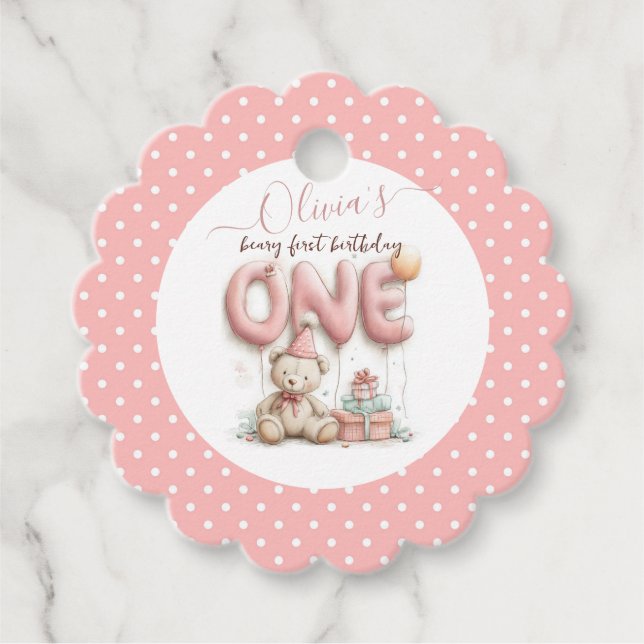 Sweet First Birthday with Teddy Bear  Geschenkanhänger (Vorderseite)