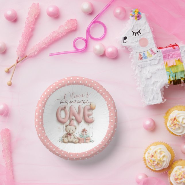 Sweet First Birthday with Teddy Bear  Pappteller (Party)