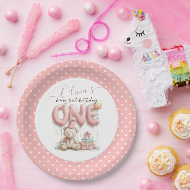 Sweet First Birthday with Teddy Bear  Pappteller (Party)
