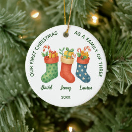 Sweet First Christmas Family of Three Photo Keramik Ornament