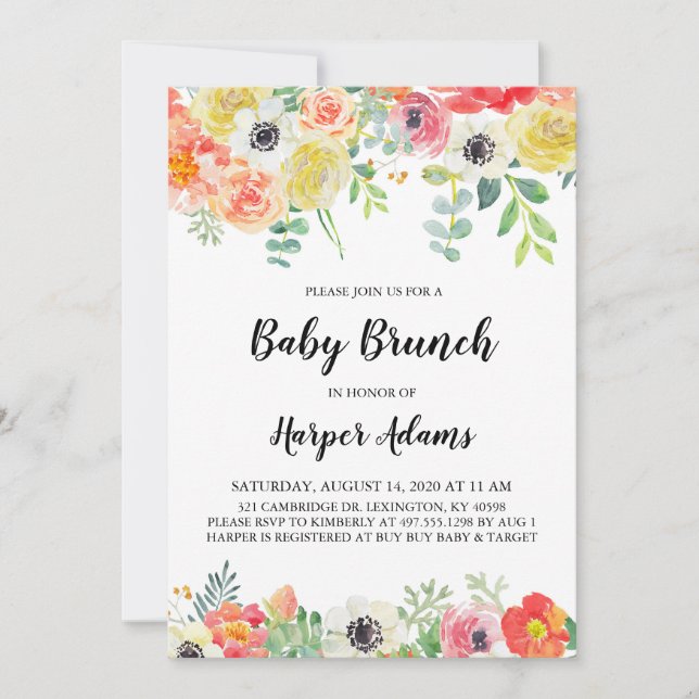 Sweet Floral Baby Brunch Einladung (Vorderseite)