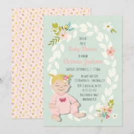 Sweet floral blonde Baby Dusche Einladungen
