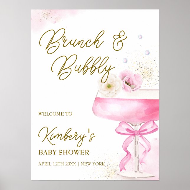 Sweet Floral Champagne Brunch Baby Dusche Willkomm Poster (Vorne)