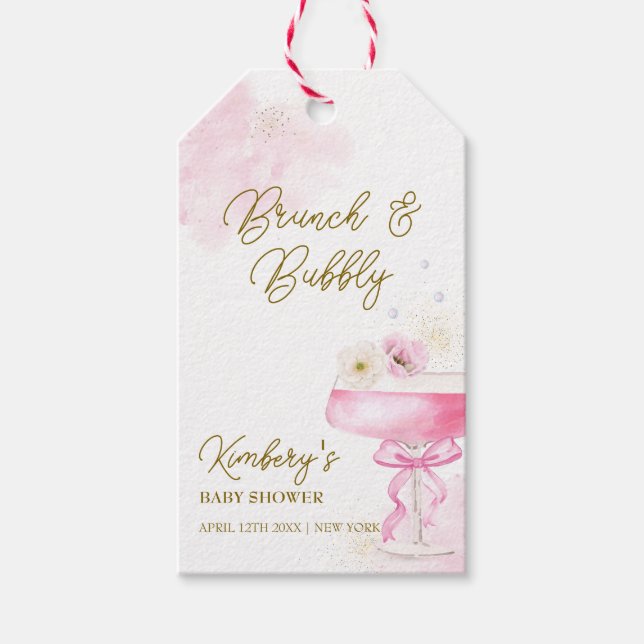 Sweet Floral Champagne Brunch Bubbly Baby Show Geschenkanhänger (Vorderseite)