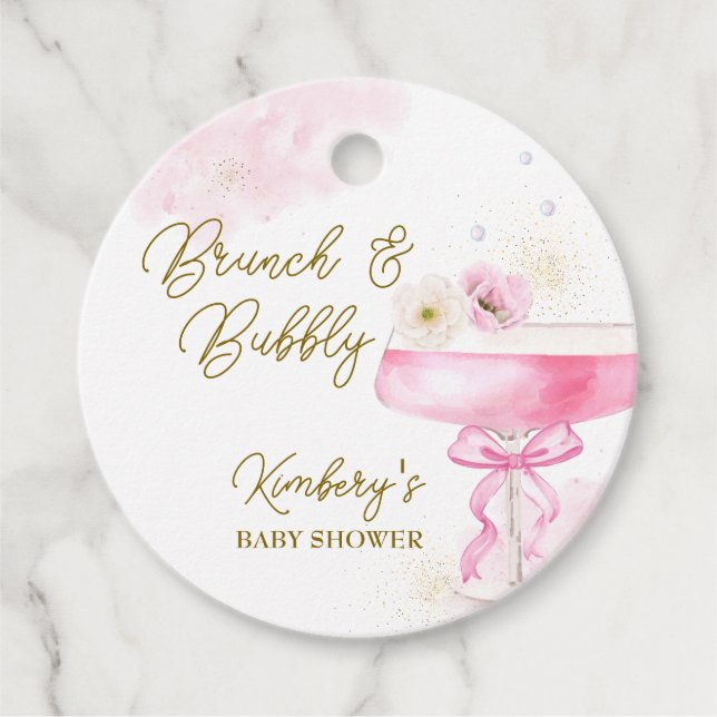 Sweet Floral Champagne Brunch Bubbly Baby Show Geschenkanhänger (Vorderseite)