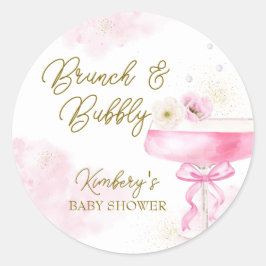 Sweet Floral Champagne Brunch Bubbly Baby Show Runder Aufkleber