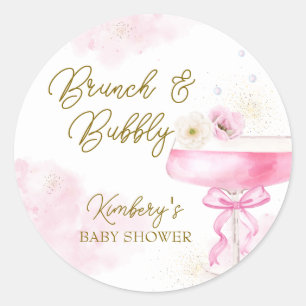 Sweet Floral Champagne Brunch Bubbly Baby Show Runder Aufkleber