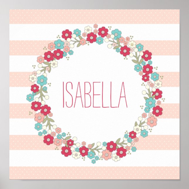 Sweet Floral Girl Name Personalisiert Wall Art Poster (Vorne)