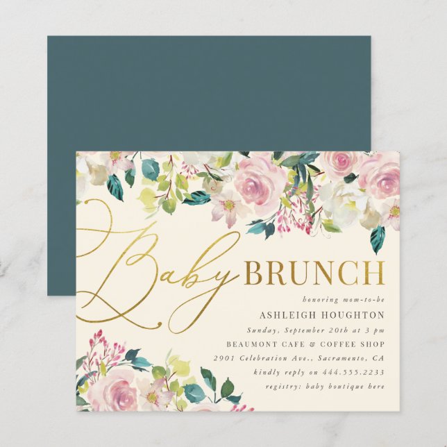 Sweet Floral Gold Script Baby Brunch (Vorne/Hinten)