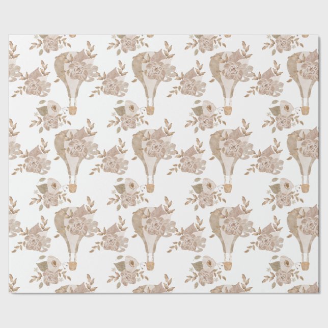 Sweet Floral Hot Air Ballon Geschenkpapier (Saum)