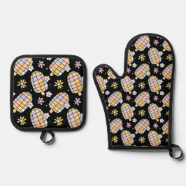 Sweet Floral Ice Cream - Whimsical Summer Pattern Ofenhandschuh & Topflappen-Set