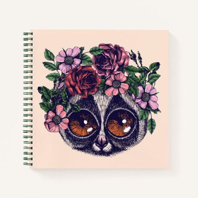 Sweet Floral Lemur Notizbuch (Vorderseite)
