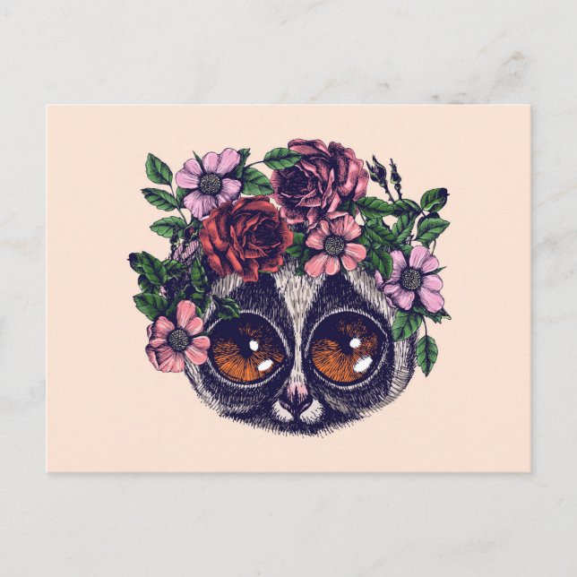 Sweet Floral Lemur Postkarte (Vorderseite)