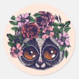 Sweet Floral Lemur Runder Aufkleber