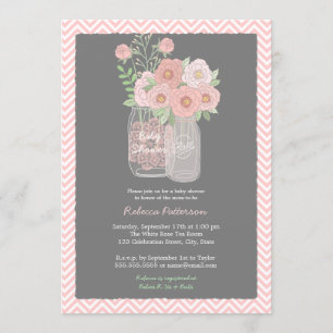 Sweet Floral Mason Jar Pink Baby Dusche Einladung