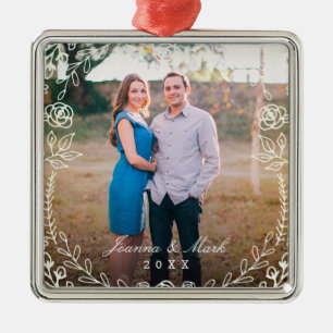 Sweet Floral Monogram Holiday Ornament Aus Metall