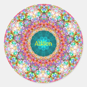 ~ Sweet Floral Muster ~ Personalisiert ALISON ~ Cl Runder Aufkleber