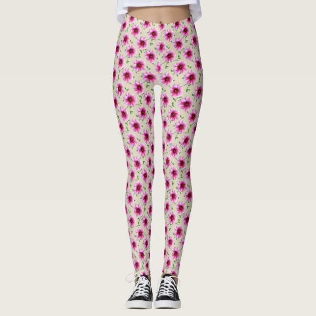 Sweet Floral Pink Garden Blume Muster Leggings (Vorderseite)