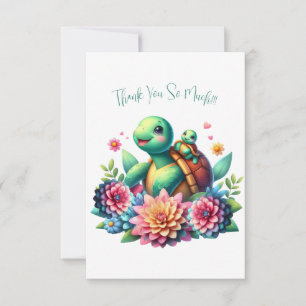 Sweet Floral Sea Turtles Vielen Dank Note Card Dankeskarte