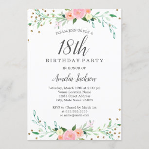Sweet Floral Sparkle Confetti 18. Geburtstagsparty Einladung