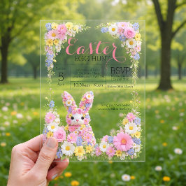 Sweet Flower Bunny Rabbit Easter Egg Hunt Lunch Acryleinladungen