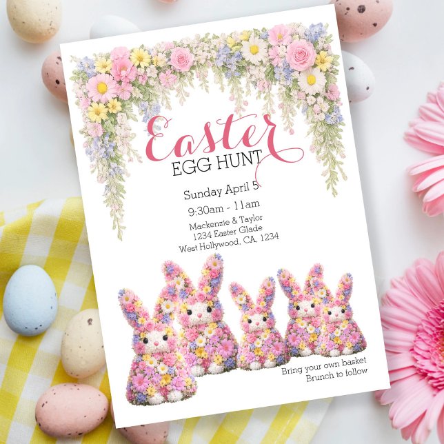 Sweet Flower Bunny Rabbit Easter Egg Hunt Lunch Einladung (Sweet Flower Bunny Rabbit Easter Egg Hunt Lunch Invitation by Ricaso. Brunch invite bunny family )
