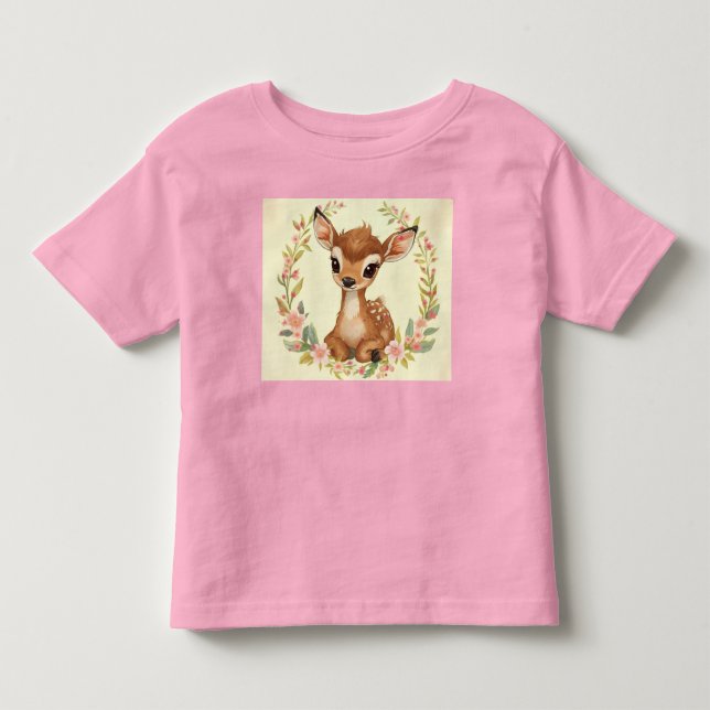 Sweet Forest Fawn in flower wreath Kleinkind T-shirt (Vorderseite)