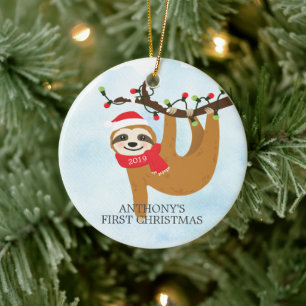 Sweet Foto Sloth Baby's First Christmas Ornament