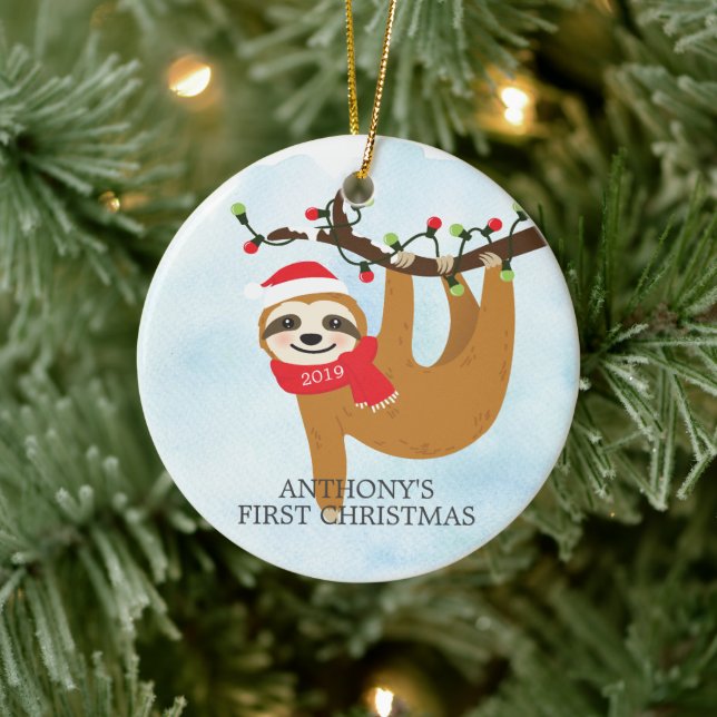 Sweet Foto Sloth Baby's First Christmas Ornament (Baum)