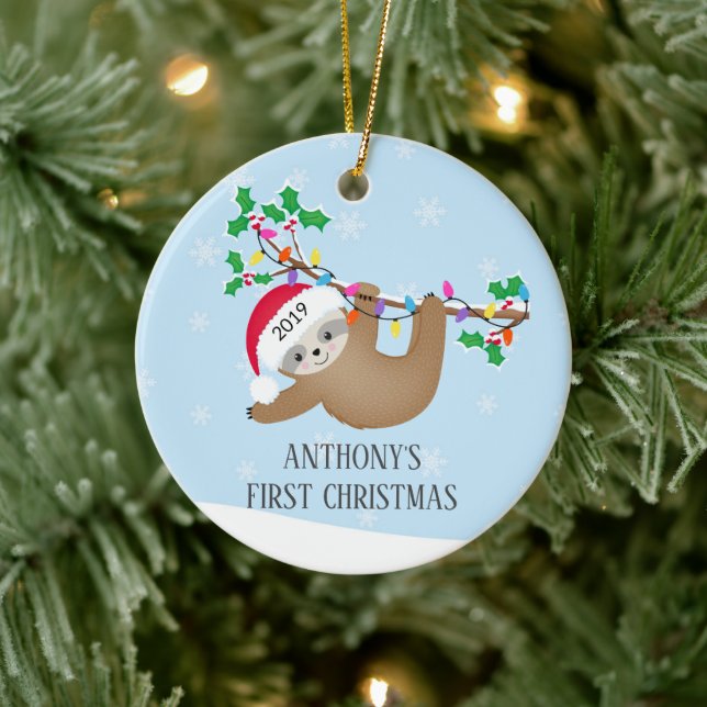 Sweet Foto Sloth Baby's First Christmas Ornament (Baum)