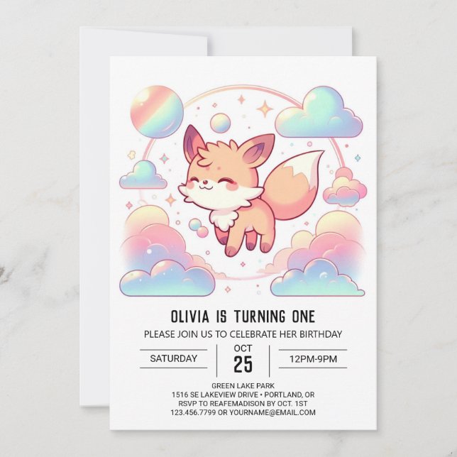 Sweet Fox 1. Geburtstag Einladung (Vorderseite)
