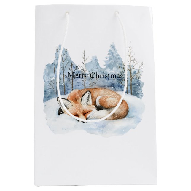 Sweet Fox Blue Christmas Snowflakes Mittlere Geschenktüte (Vorderseite)