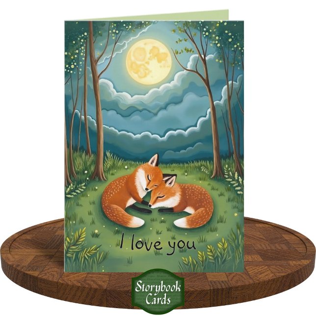 Sweet Fox Couple Sleeping Moon Forest I Liebe You Karte (Von Creator hochgeladen)