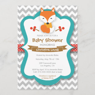 Sweet Fox Red & Turquoise Kinderdusche Einladung