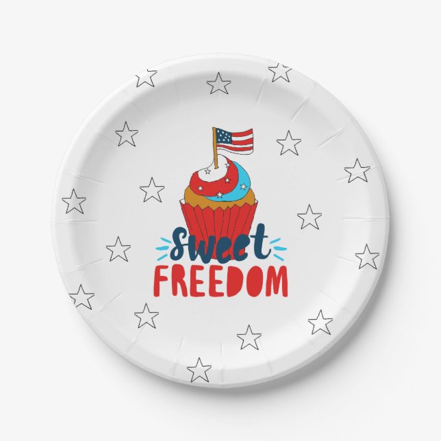 Sweet Freedom Cupcake 4. Juli Art 4. Juli Pappteller (Vorderseite)