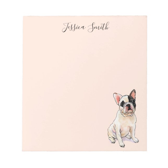 Sweet French Bulldog Illustration auf Pink Notepad Notizblock (Vorderseite)