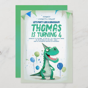 Sweet Fun Dinosaurier Blau und Grün Geburtstag Einladung