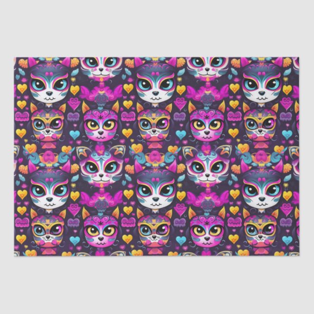 😻 Sweet Gatos de Muertos Fiesta Seidenpapier (Vorderseite)