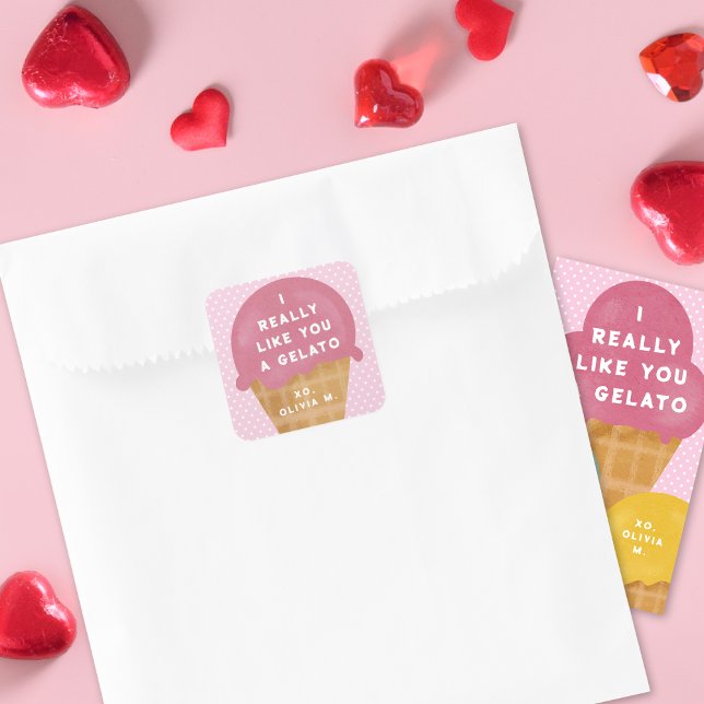 Sweet Gelato Pink Classroom Valentine's Day Quadratischer Aufkleber (sticker shown with coordinating  Valentine's Day classroom cards)
