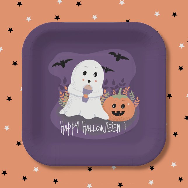 Sweet Ghost Lila Halloween-Papierplatte Pappteller (Sweet ghost purple Halloween paper plate .)