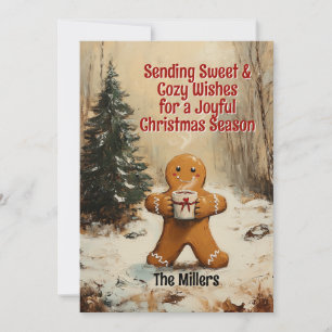 Sweet Gingerbread Man trinkt heiße Kakao Feiertagskarte