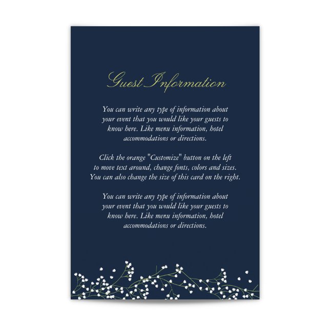 Sweet Gipskraut Wedding Card Begleitkarte (Sweet Baby's Breath Enclosure Card in Navy Blue)