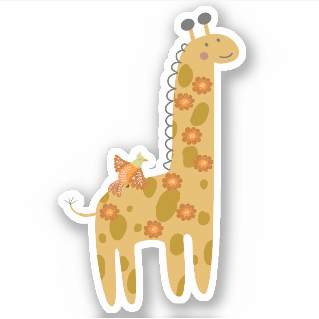 Sweet Giraffe Bird und Blume Orange Gold Laptop Aufkleber (Vorderseite)