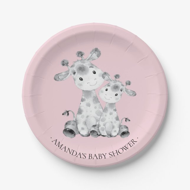Sweet Giraffe Girls Baby Shower 7" Plättchen Pappteller (Vorderseite)