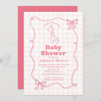 Sweet Giraffe Plaid Bow Elegant Baby Shower Einladung