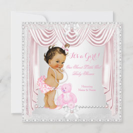 Sweet Girl Baby Dusche Pink Satin Brünett Baby Einladung