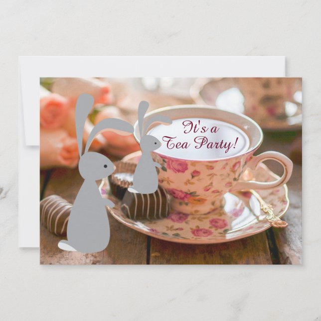 Sweet Girl Bunny Tea Party Kinderdusche Einladung (Vorderseite)