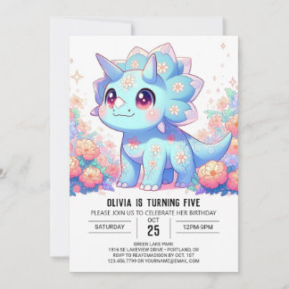 Sweet Girl Dinosaur Digital Geburtstag Einladung