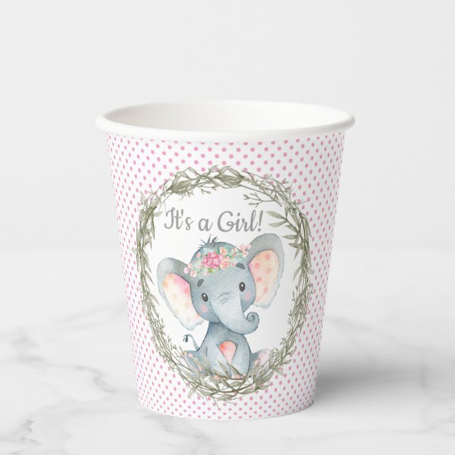 Sweet Girl Elephant Baby Duschpapier Tassen Pappbecher (Vorderseite)